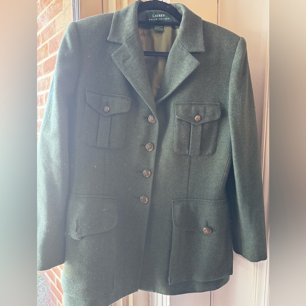 Vintage Ralph Lauren Black Label Olive Herringbone Equestrian Blazer